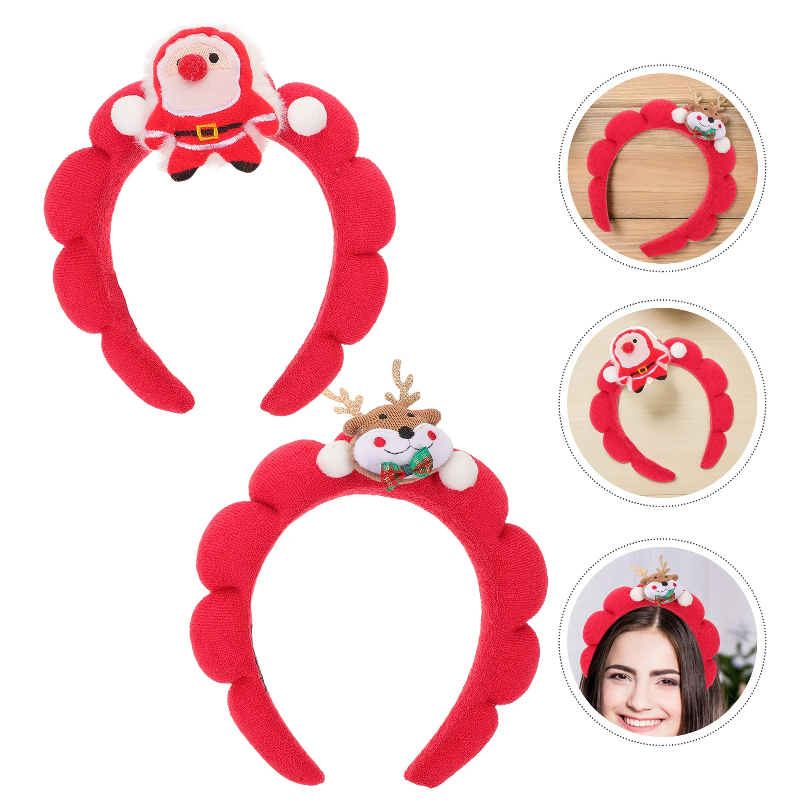 

2Pcs Christmas Headband Playful Cartoon Reindeer Antlers Santa Design Festive Hair Ornaments for Seasonal Celebrations Classroom