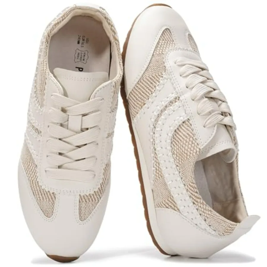

Leather Barefoot Shoes Women Memory Foam Lace-Up Womens Sneakers Lightweight and Non Slip Womens Shoes Casual All-Day Women's F