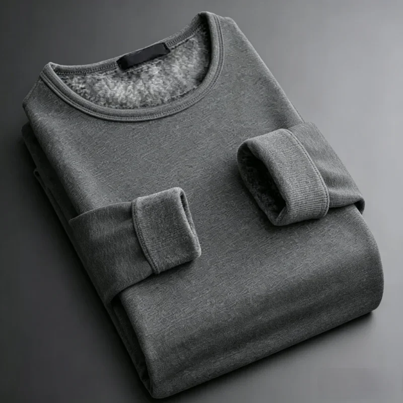 Winter Men's Long-sleeved Top T-shirt Thermal Underwer Fleece Bottoming Shirt Round Neck Shirt Plus Velvet Padded Warm T-Shirt
