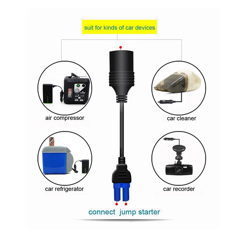 Portable EC5 Cigarette Lighter Socket Adapter Connector for 12V Car Battery Booster Car Jump Starter