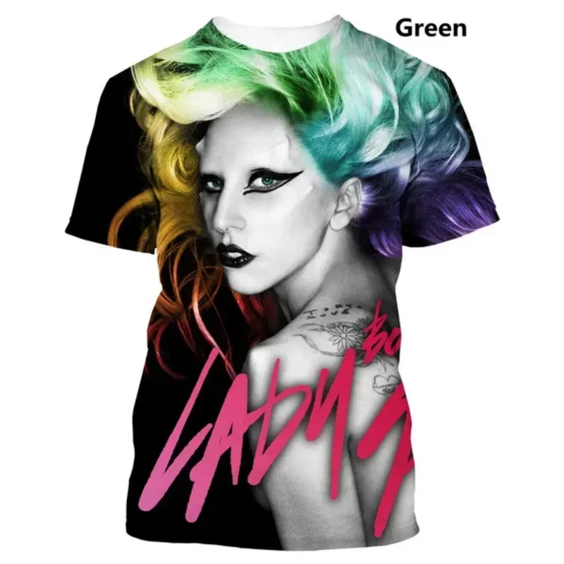 أزياء النساء الملابس الجديدة المغني ليدي غاغا ثلاثية الأبعاد تي شيرت مطبوع شخصية الهيب هوب الشارع للجنسين المتضخم تي شيرت Harajuku القمم #5