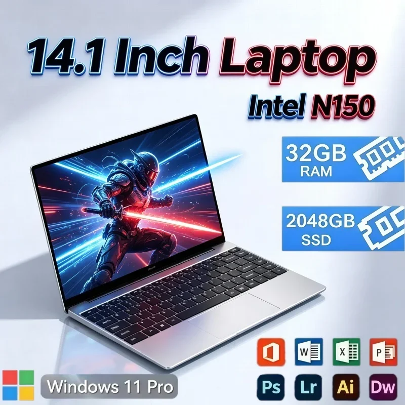 14.1 Inch Laptop Intel N150 Windows 11 32GB RAM 2TB SSD High‑Speed SSD Notebook For Office Worker Student Light Game