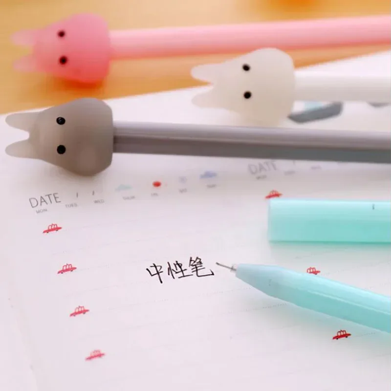 6Pcs/Set Random Color Neutral Ballpoint Pen Cartoon Cat 0.38mm Full Needle Tube Black Ink Gel Pens School Office Supply