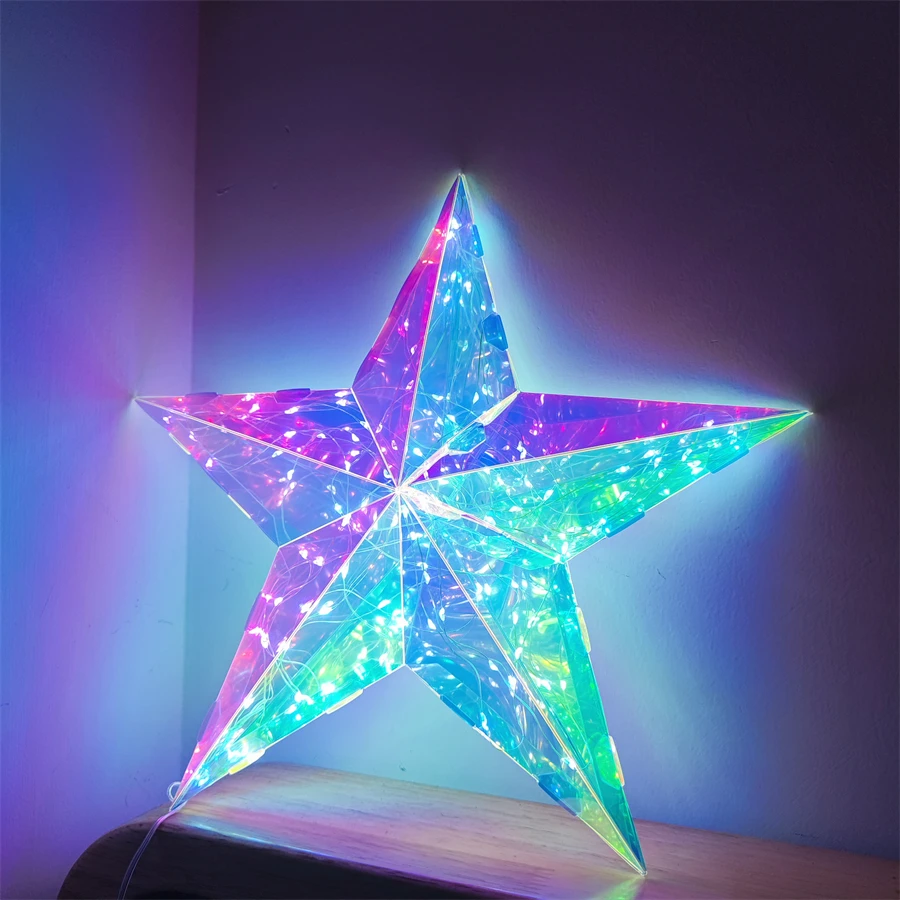 Luminoso artificial led candeeiro de mesa decorativo estrela de cinco pontas iridescente usb pendurado festa de natal decoração de teto interior