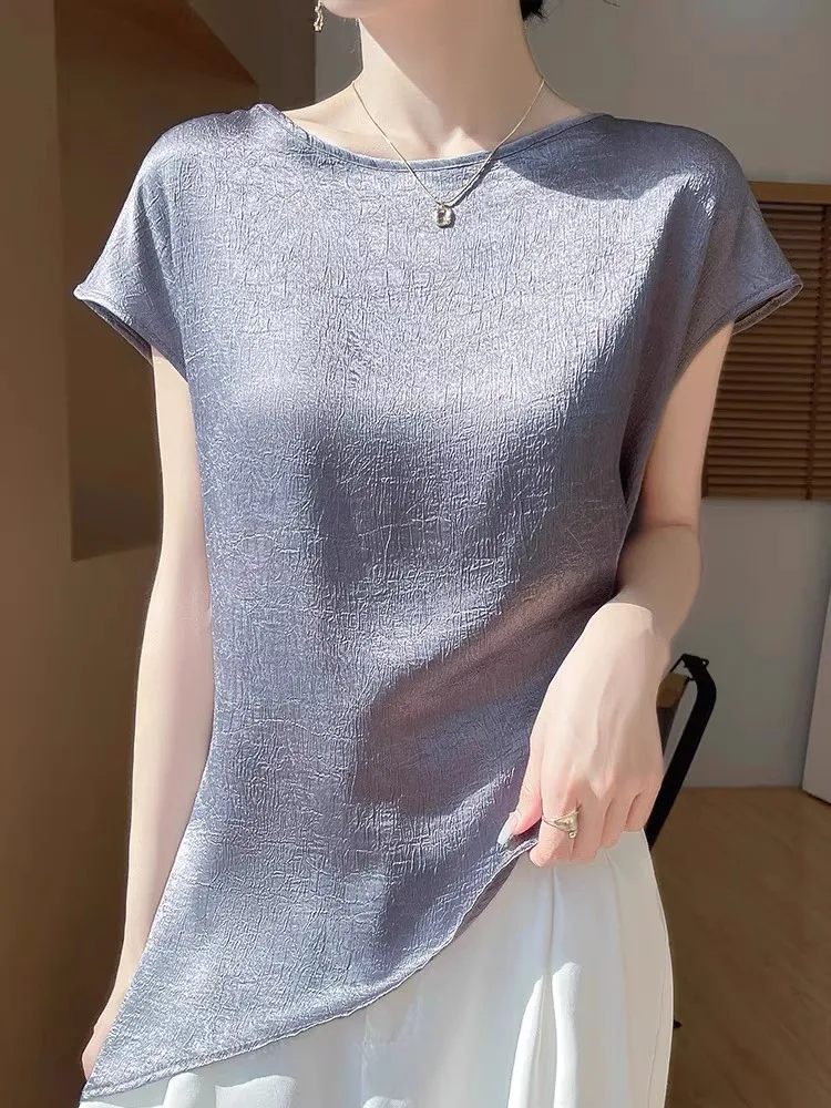 خلات الساتان ort Sve تي شيرت المرأة الجولة Ne اللون غير المتكافئة f Sve الصيف وصول جديد الرطوبة ng #3