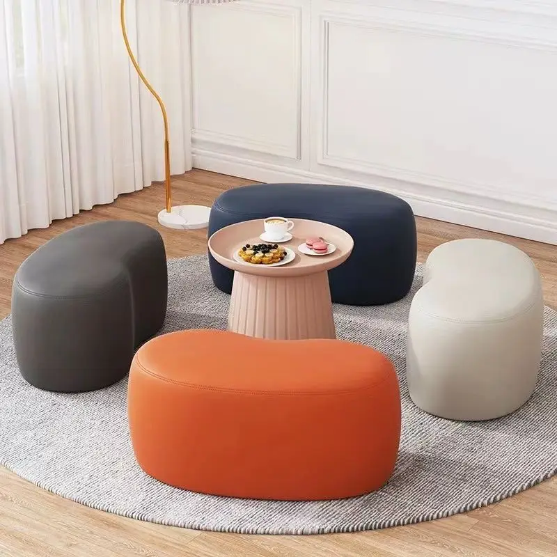 %%Luxury Stool INS Lamb Changing Wool Foot Stool Bedroom Pouf Nordic Shoe Ottoman Creative Design