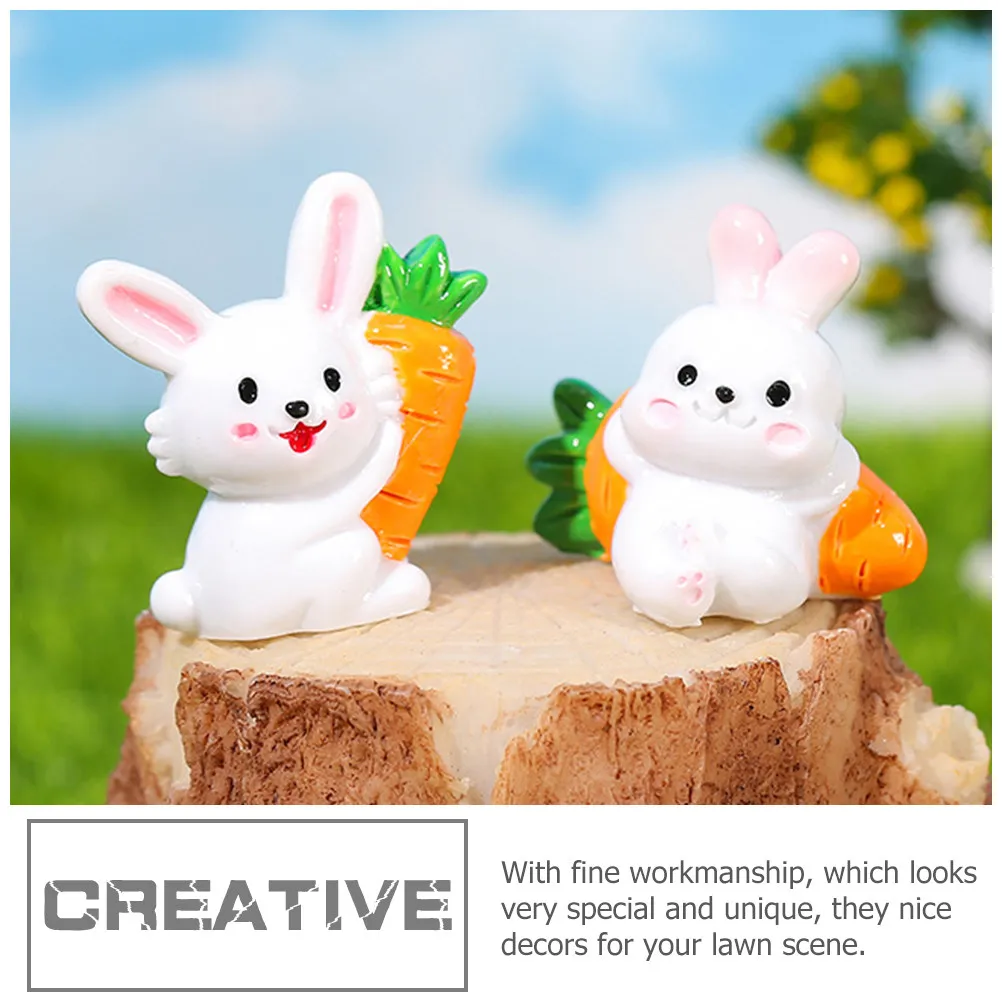 8Pcs Mini White Bunny Resin Sculptures Micro Landscape Garden Lawn Balcony Desktop Decoration Vivid Animal Ornament