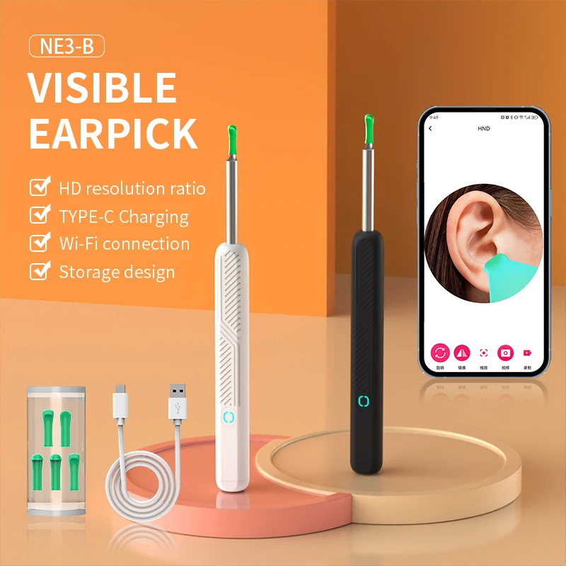 Wireless intelligent visual ear wash, otoscope, earwax, ear cleaning kit, ear scoop, endoscope