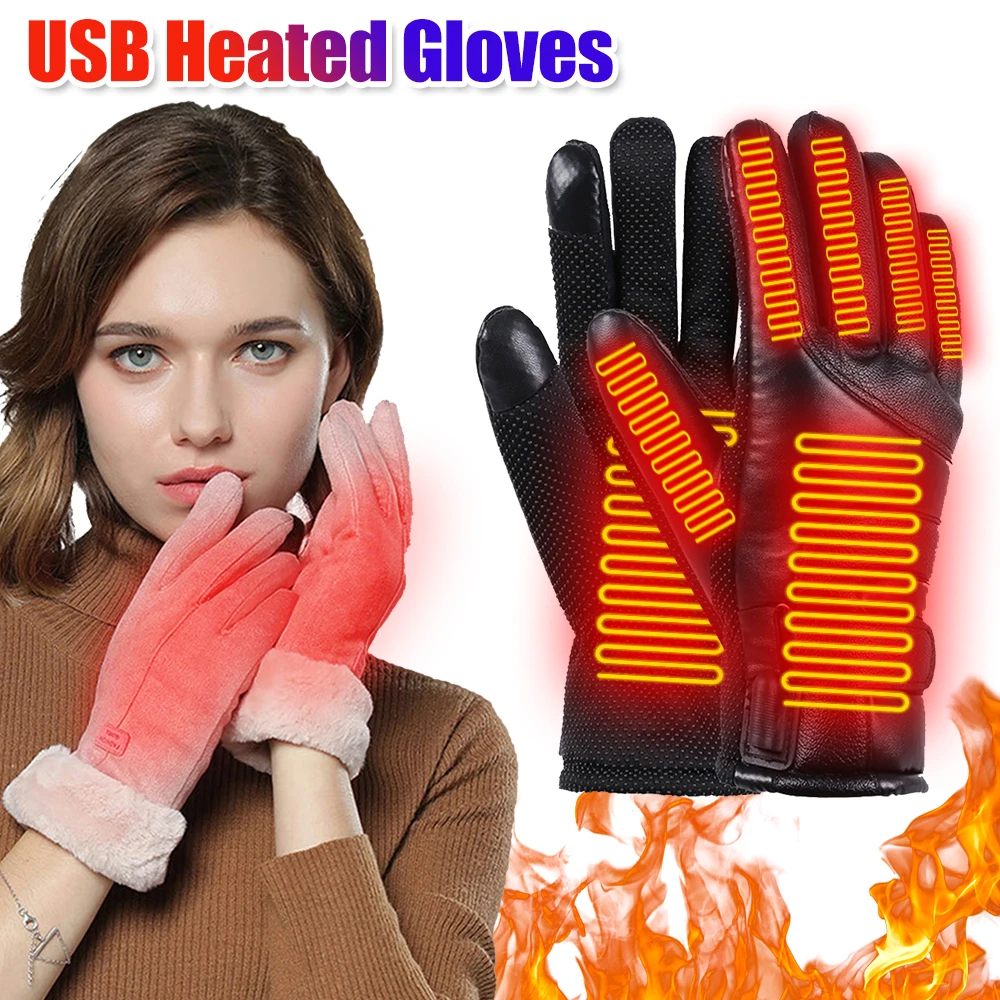 Heated Full Finger Mittens Touch Screen USB Electric Heating Gloves Ergonomics Constant Temperature for Indoor Home Outdoor