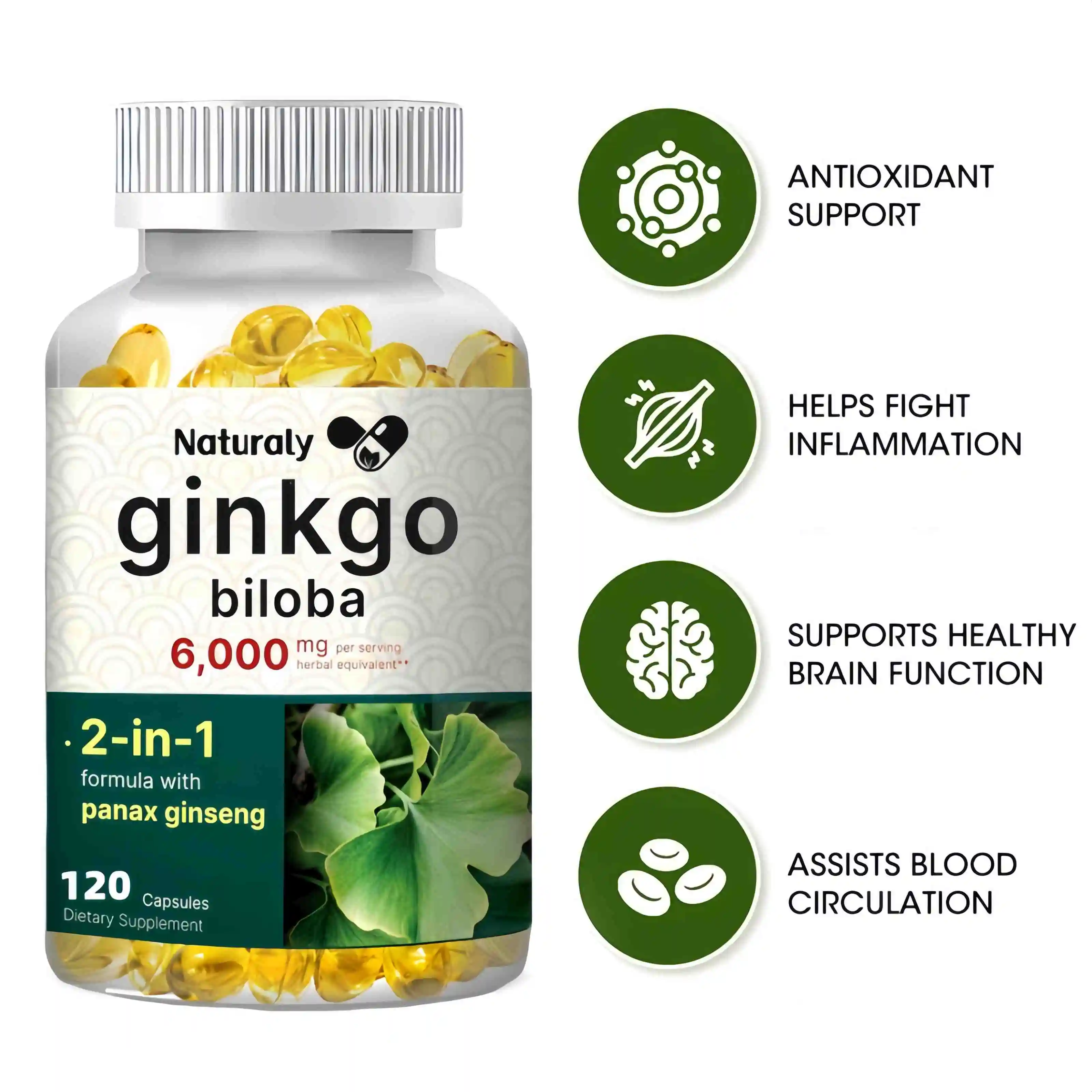 Ginkgo Leaf Capsules, Helps Memory, Learning Ability, Concentration, Better Mood and Healthy Brain