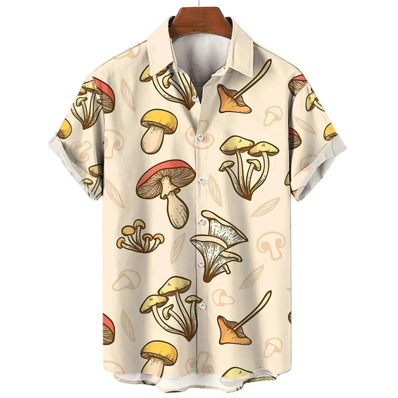 Men\'s Shirt 3D Mushroom Printed Shirt For men\'s Clothing Fun Oversized Short Sleeved Hawaiian Beach Shirt Vacation Y2k Shirt