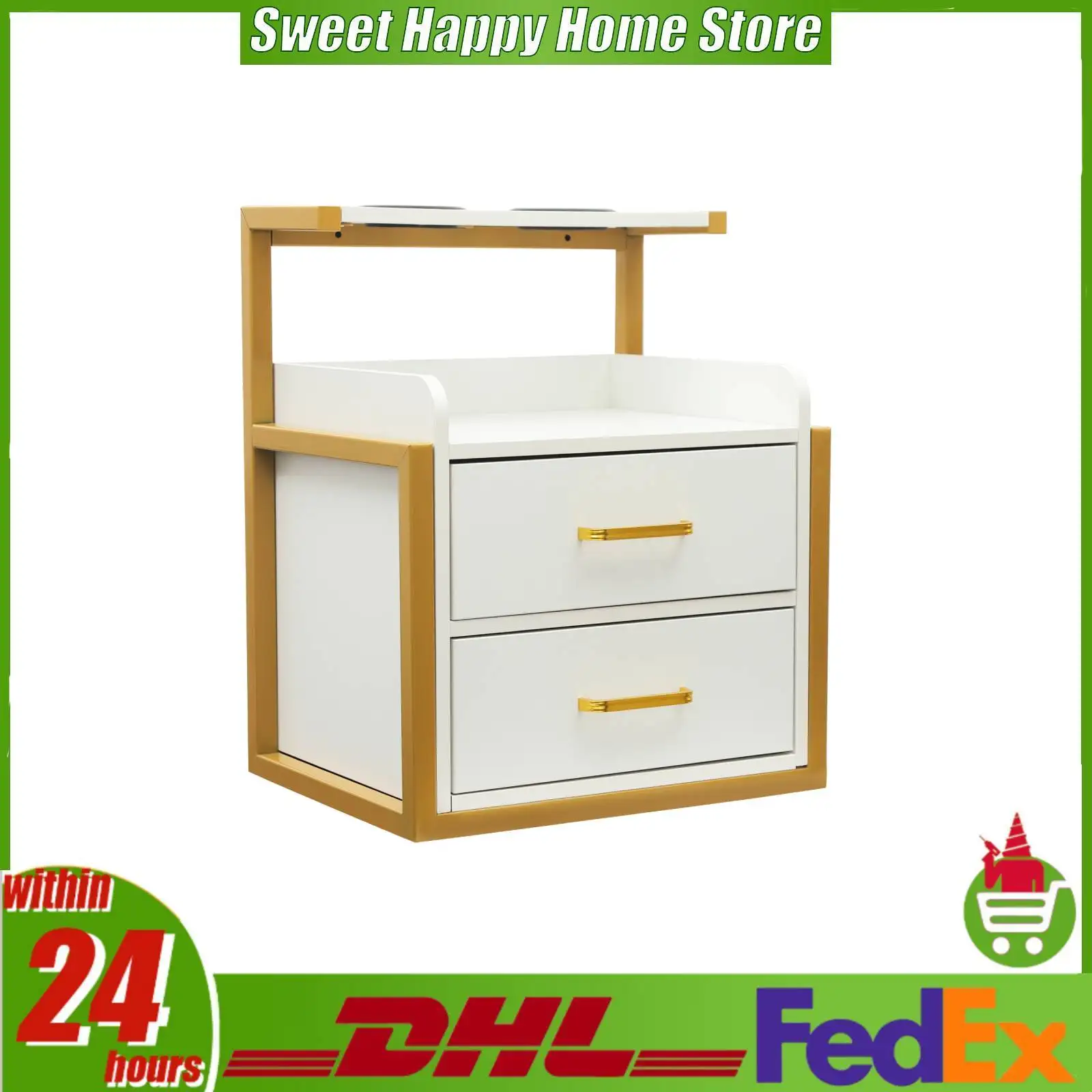 Salon Wall Cabinet 2 Drawers 1 Open Tier 110lbs Capacity with Hair Dryer Holder for Barber Shop Spa Beauty Salon