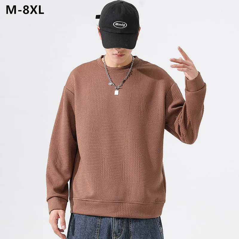 

Popular Basic Sweater Men Oversized O-Neck Jacquard Pullover Plus Size 6XL 7XL 8XL Loose Casual Tops White Boys Sweatshirts Tops