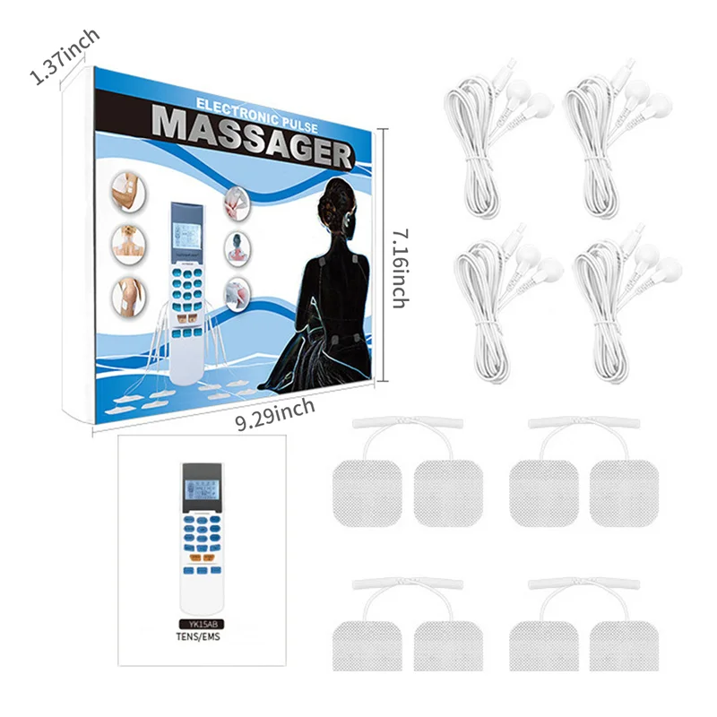 Estimulador muscular Tens Ems, máquina de electroterapia portátil, 15 modos y 8 almohadillas para aliviar el dolor, masajeador de impulso de pulso