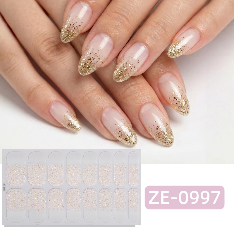 16 Adesivos de Unha com Glitter Gradiente Cintilante para Cobertura Total, Decoração de Manicure, Adesivos de Unha