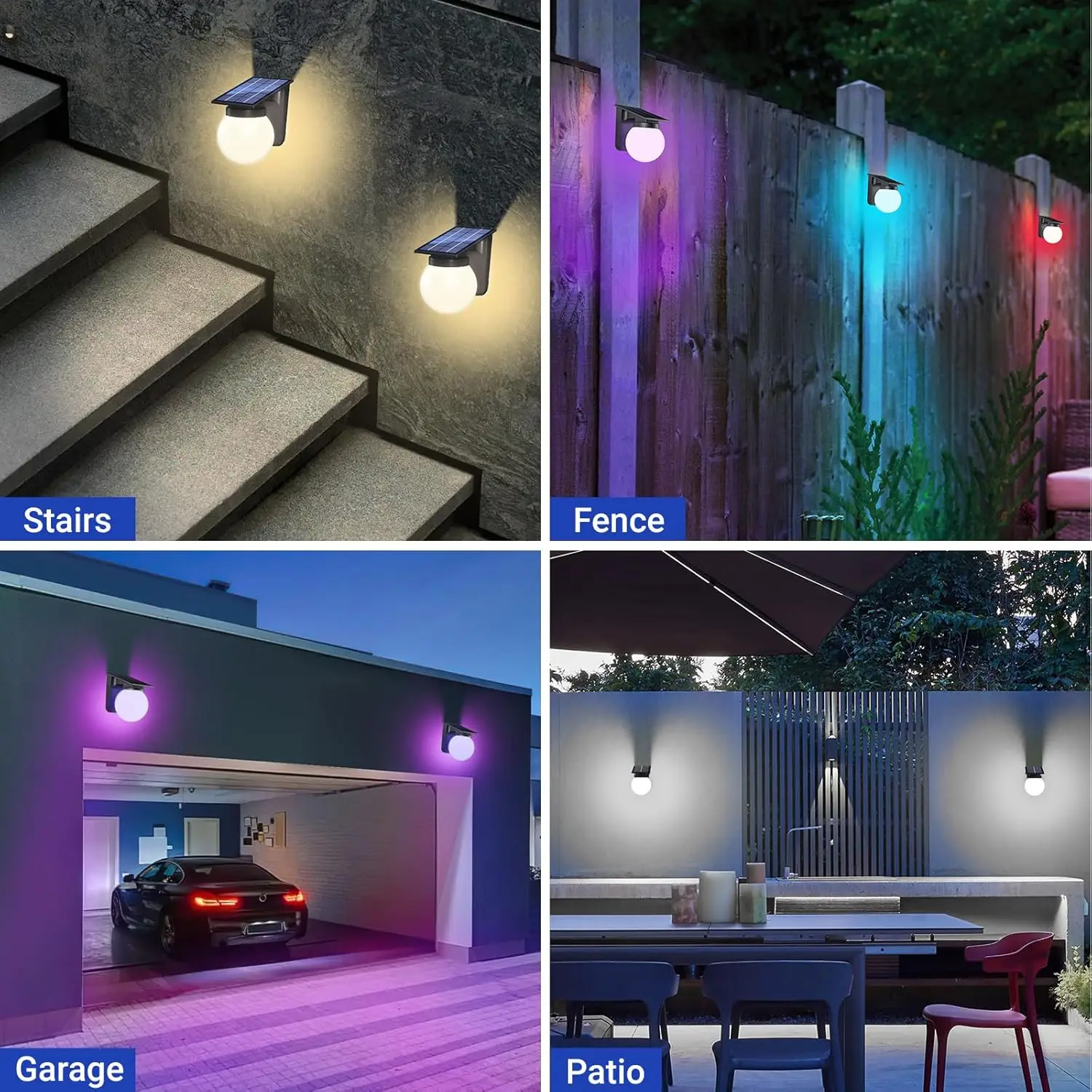 Luces solares para valla, 1 paquete, cambio de color RGB, 3 modos de iluminación, luces solares LED IP65 para Patio, patio trasero, brillo de Color de terraza y duradero