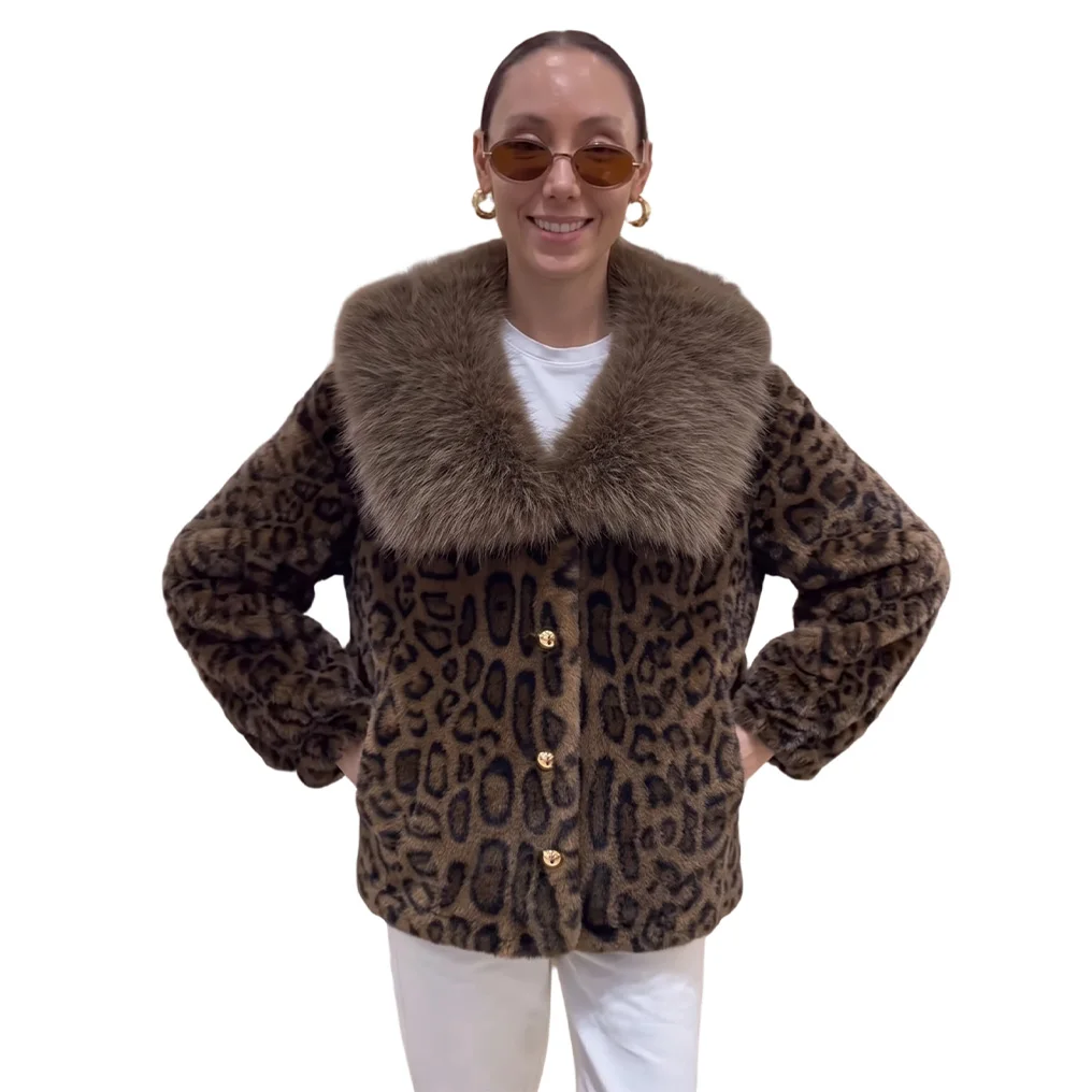 Women Leopard Print Faux Fur Jacket Button Down Long Sleeve Pockets Warm Coat Autumn Winter Party Daily Casual Streetwear Wear