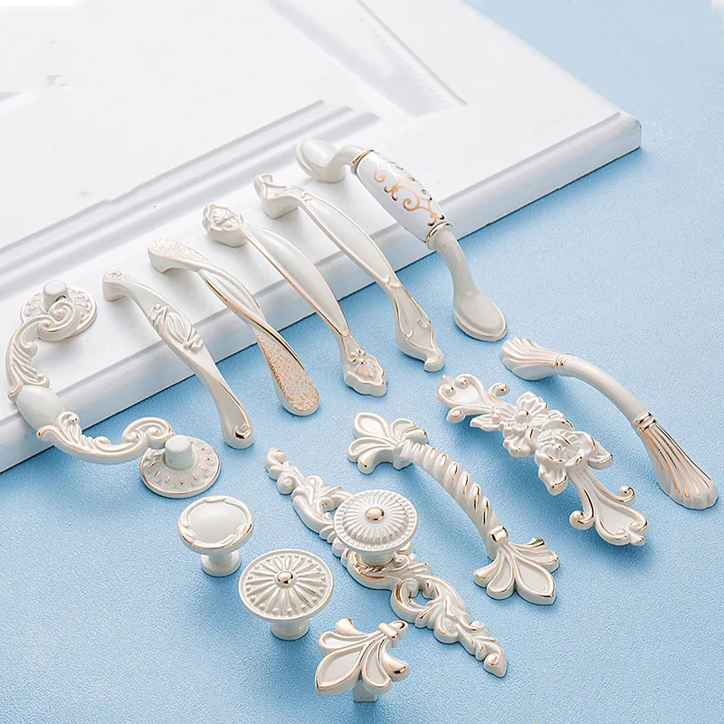 Lvory White Cabinet Handles Zinc Aolly Kitchen Cupboard Door Pulls Drawer Knobs European Fashion Furniture Handle Hardware