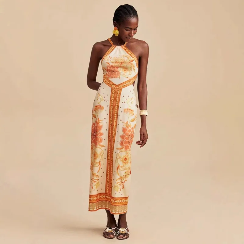 

Spot Goods26European and American cross-border summer style white halter neck tie-up off-shoulder sexy sleeveless dressD2607