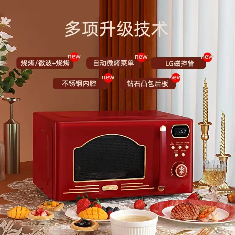 Upgrade microwave oven household small mini red, green and white retro turntable micro baking in one