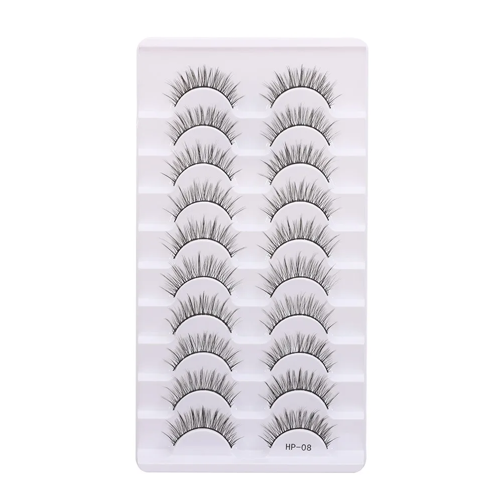 10 Pairs New Natural Long False Eyelashes Black Stem Fluffy 3D Mink Eyelashes Soft Cross Fake Lashes Eyelash Extension