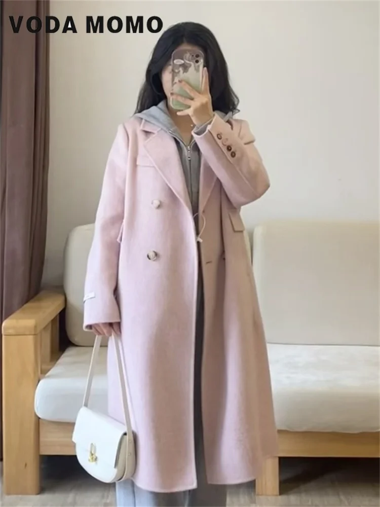 Korean Academic style Long Woolen Jacket Female Autumn Winter 2024 New Fashion Solid Color Mid Length Version Woolen Coat Women