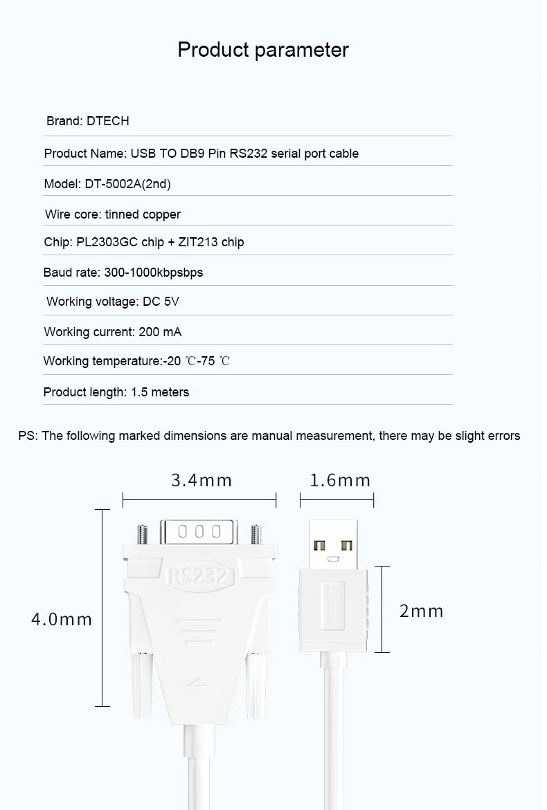 DTECH سعر الجملة USB إلى RS232 محول كابل دعم إشارة RTS، DTR، DCD، RI، DSR، CTS #5