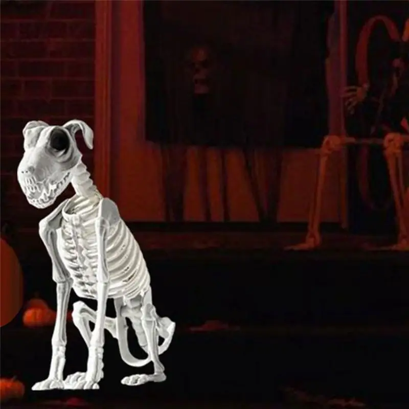 J1UL1N Halloween Sitting Dog Skeleton Scary Spooky Sitting Dog Skeleton With Sharp Teeth Halloween Herror Decoration
