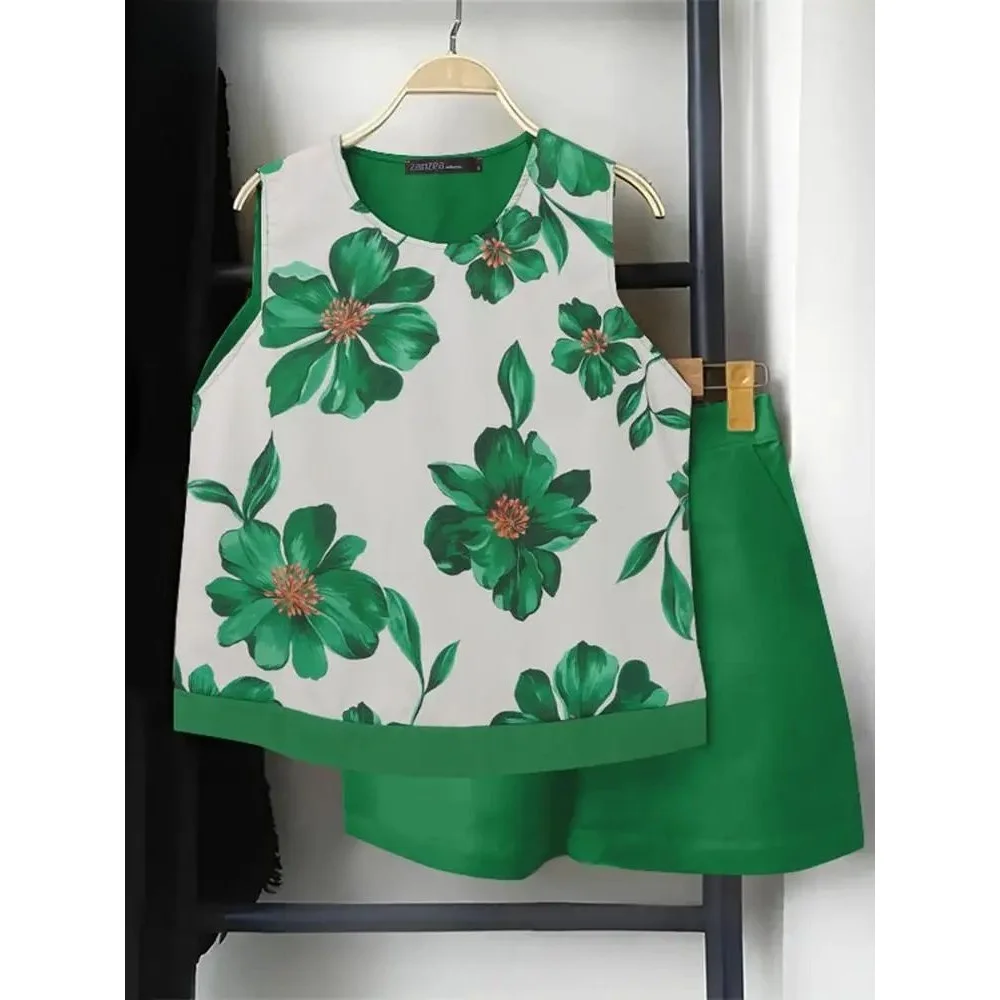 

ZANZEA Summer n Svel Floral Tank Top And ort Set Women's Faion Ensemble Spring 2025 Collection