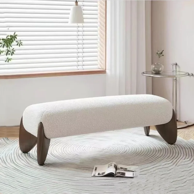 Customized Solid Wood Legs Bench Stool Modern Fabric Upholstered Bed End Stool For Bedroom & Living Room