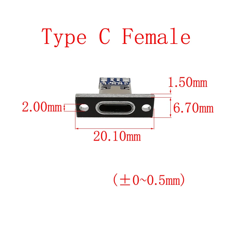 USB Type C Female Socket With Fixing Plate Panel Mount Connector 2/4/6 Pin Type-C Socket Charging Port Soldering Connectors Jack