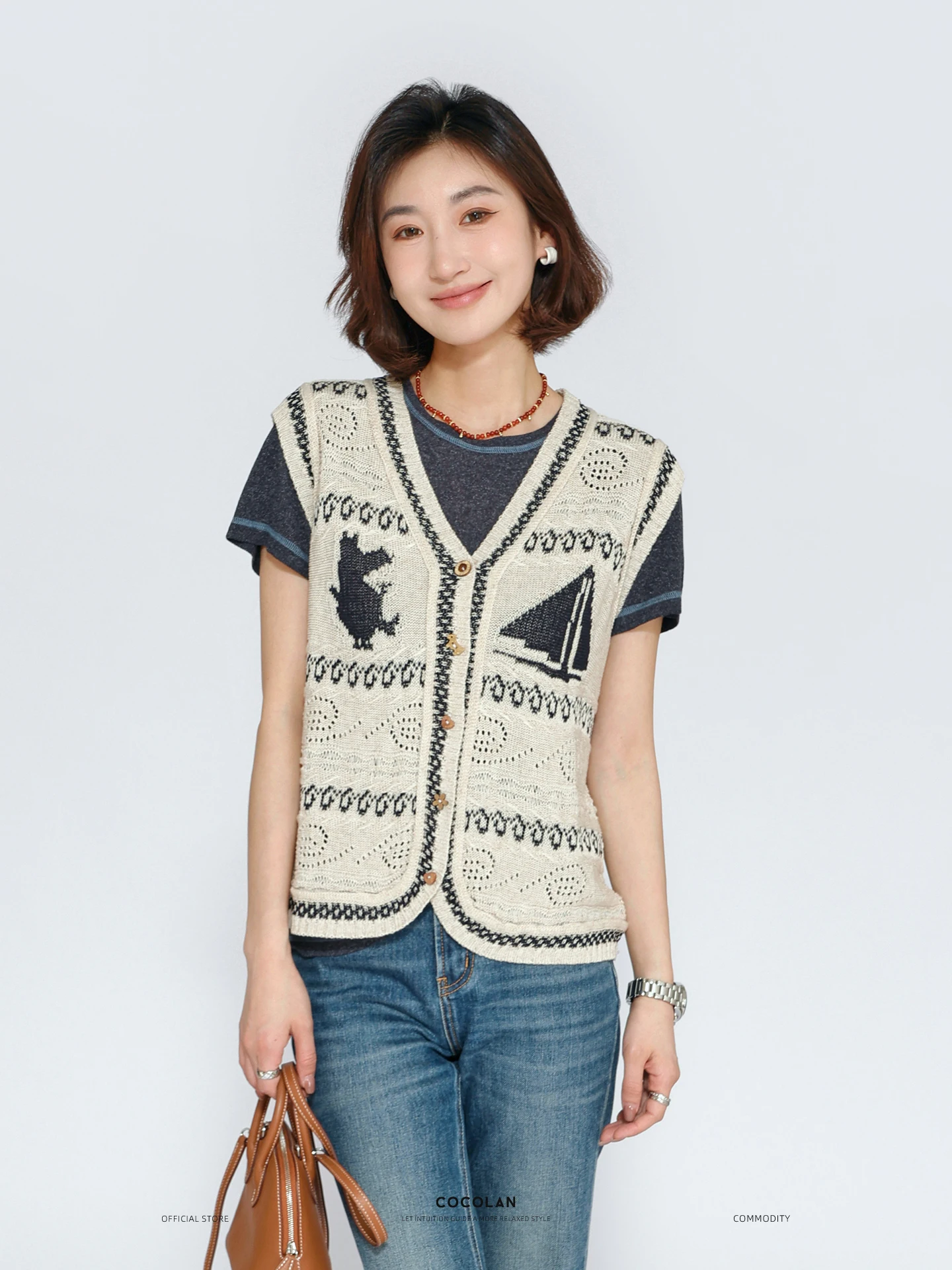 

Женский жилет Lanser Silk Hollow Knitted Embroidered CL1MJ0322, повседневный стиль, новая весенняя мода, безрукавка