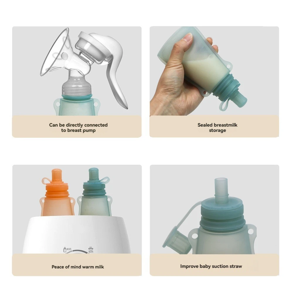 Baby Portable Milk Storage Bag,Newborn Silicone Complementary Food Bag,Children'sWater Bag,Baby Outdoor Folding Drinking Bag image 5
