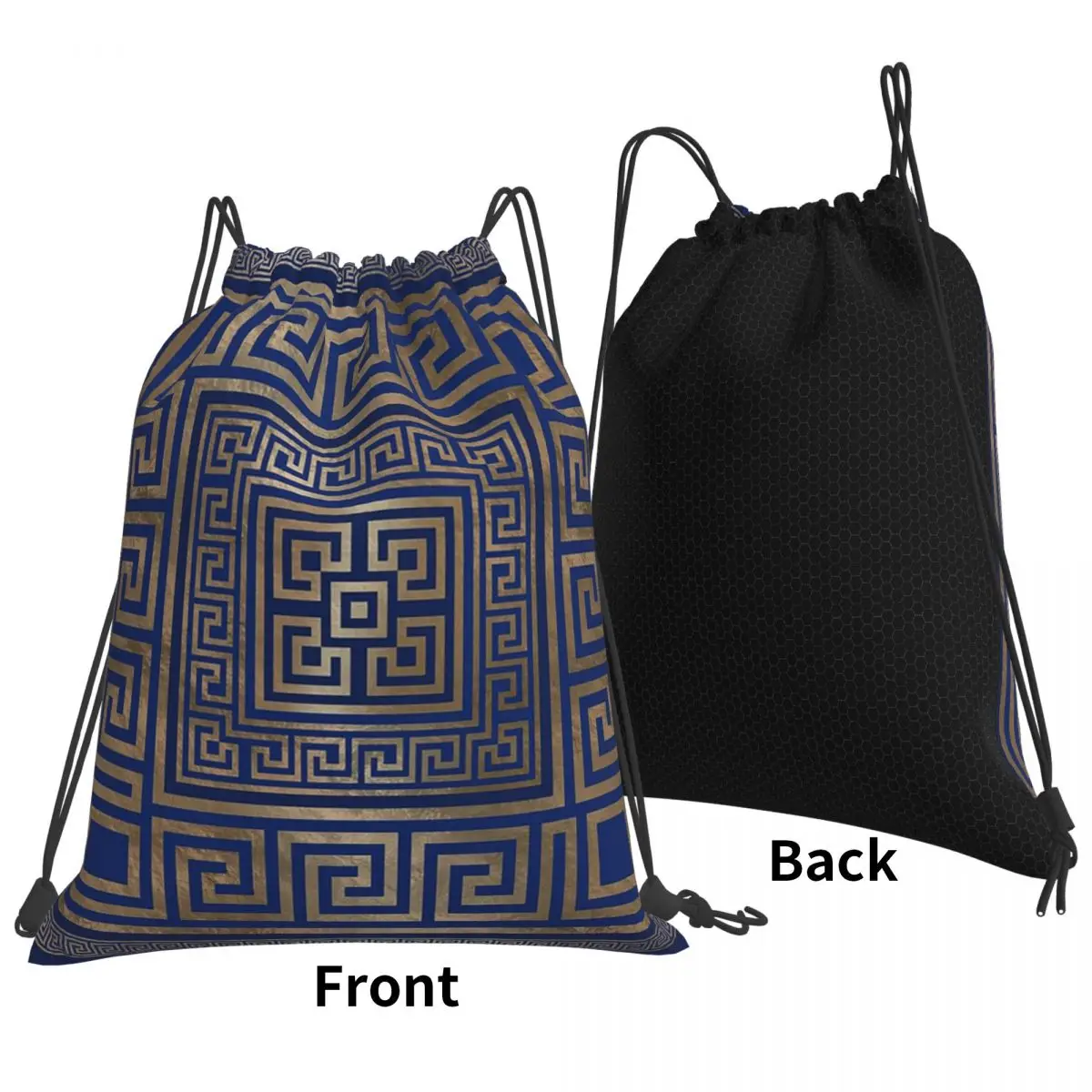 

Greek Keys Ornate Floral Baroque Gold Backpacks Fashion Drawstring Bundle Pocket Sports Bag Book Bags for Man Woman School