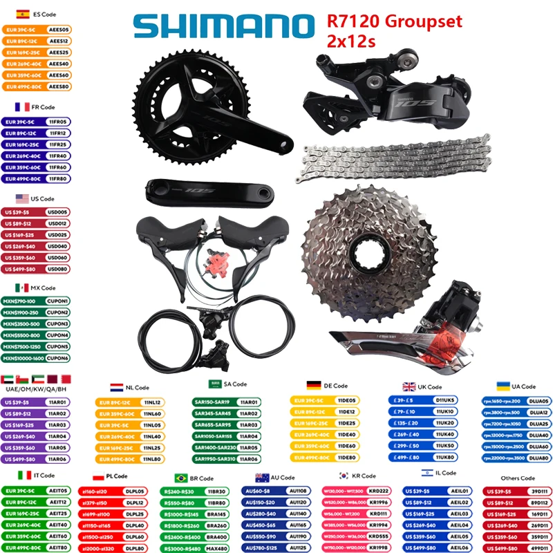 Shimano 105 R7120 Groupset 2x12s Hydraulic Disc Brake Mechanical Groupset R7100 Front Derailleur Rear Derailleur For Road Bike