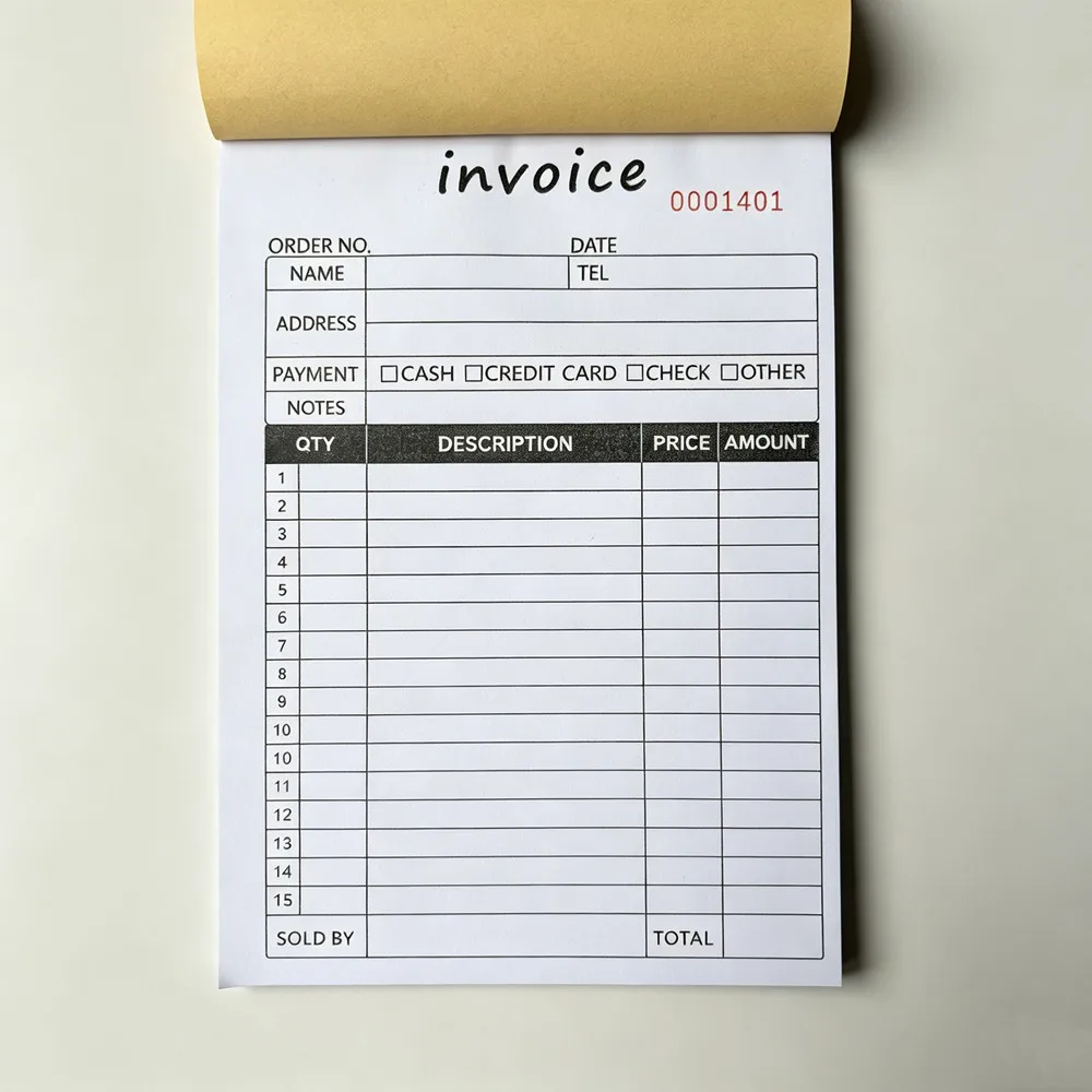 

Invoice book numbered carbonless small business 8.5*5.5 inch 50 sets customizable