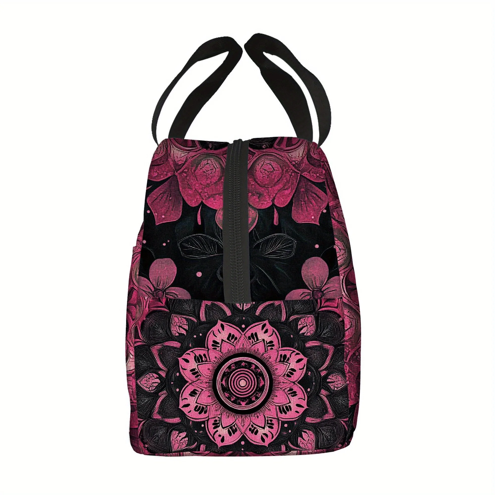 Abstract Floral Mandala Print Thermal Insulated Lunch Bag Portable Reusable for Office School Picnic