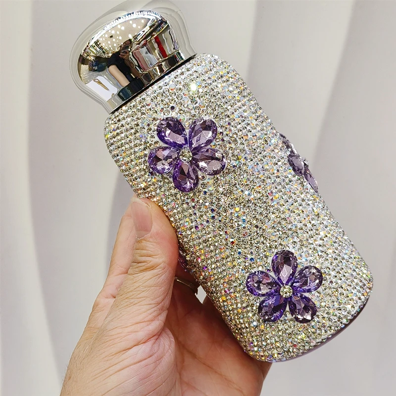 Five-petaled Flowers Rhinestone Vacuum Flask for Women Stainless Steel Portable Thermos Bottle Hot and Cold Water Kettle 260ml