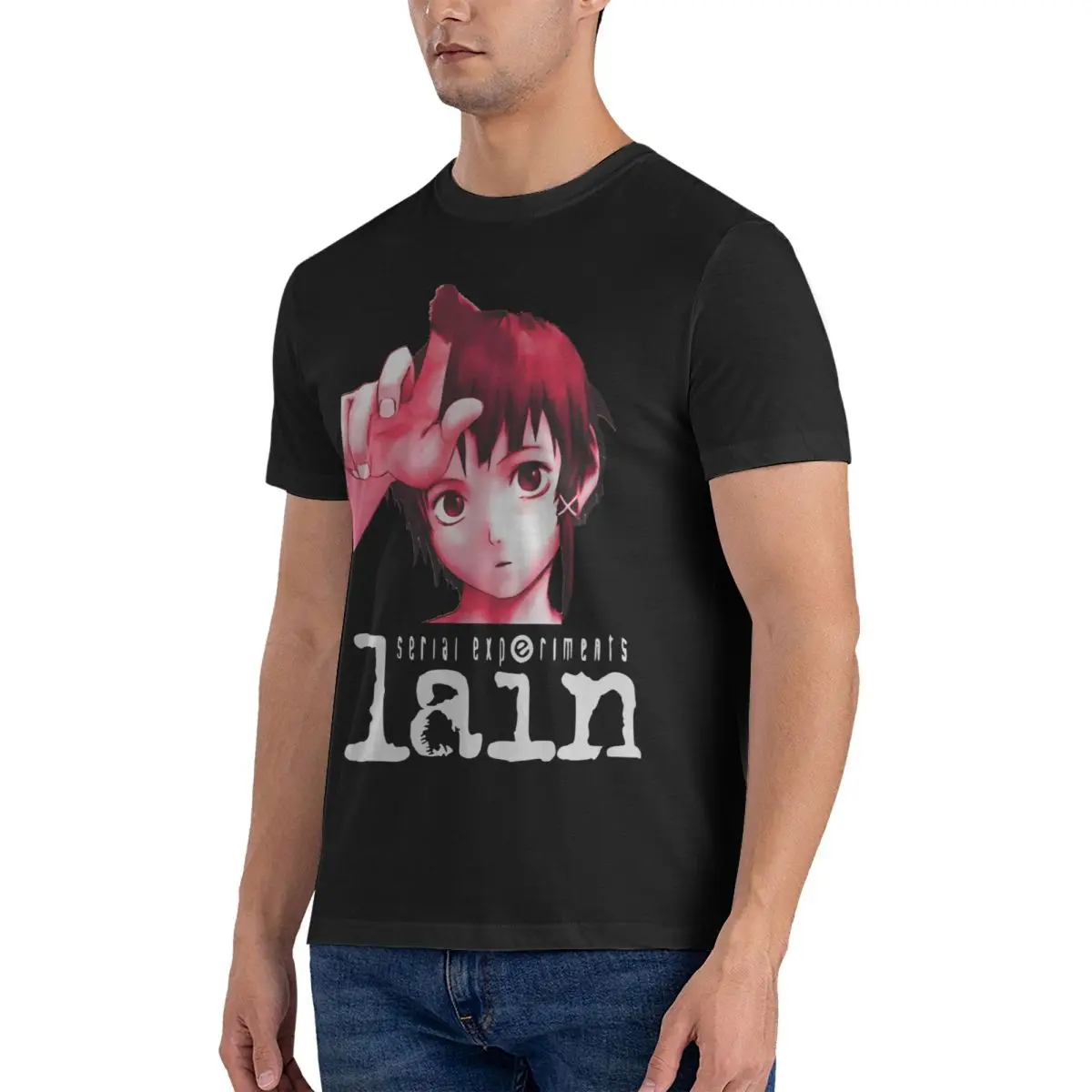 Men's Comic T Shirts Serial Experiments Lain Cotton Clothes Fashion Short Sleeve Crew Neck Tees New Arrival T-Shirt