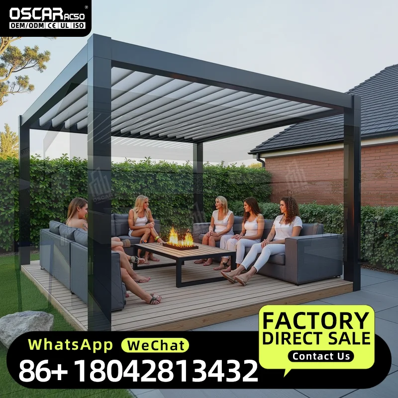 Motorized Outdoor Aluminium Louver Patio Canopy with Adjustable Feature and Smart Design for Garden Backyard Poolside Use  Pergo