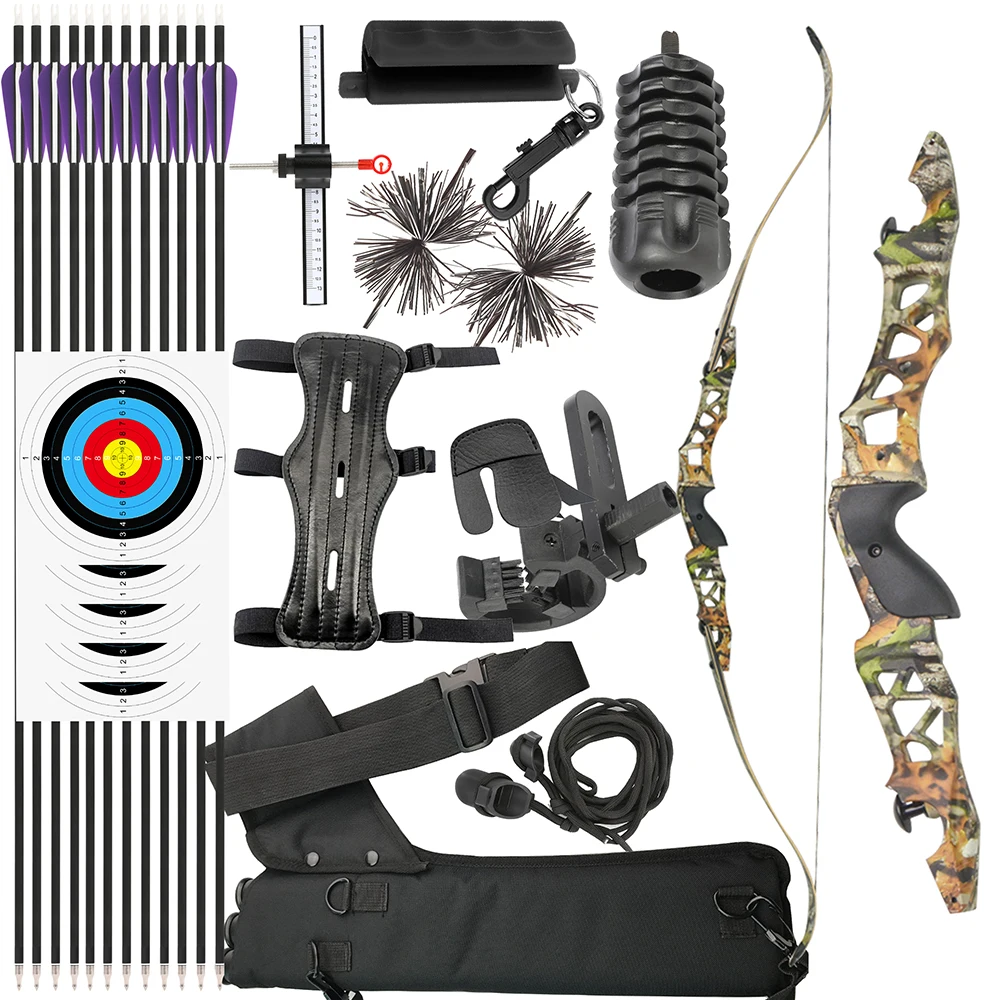 

30-60LBS Recurve Bow Arrow Set 64" Aluminum Alloy Takedown Bow Handle ILF Right Hand Camping Hunting Shooting Training