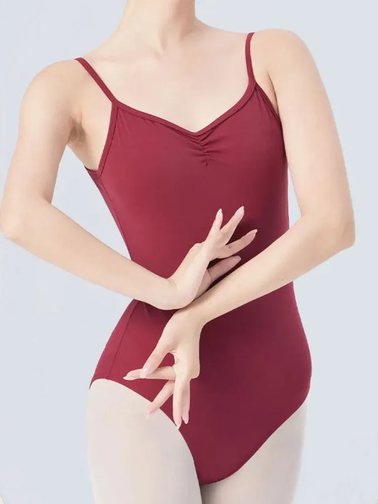 ชุดรอมเปอร์บัลเล่ต์สายสปาเก็ตตี้เปลือยสีทึบ - ชุดบอดี้สูทเต้นรําแบบเข้ารูปสําหรับการแสดงบนเวทีและการฝึกอบรมชุดบอดี้สูท