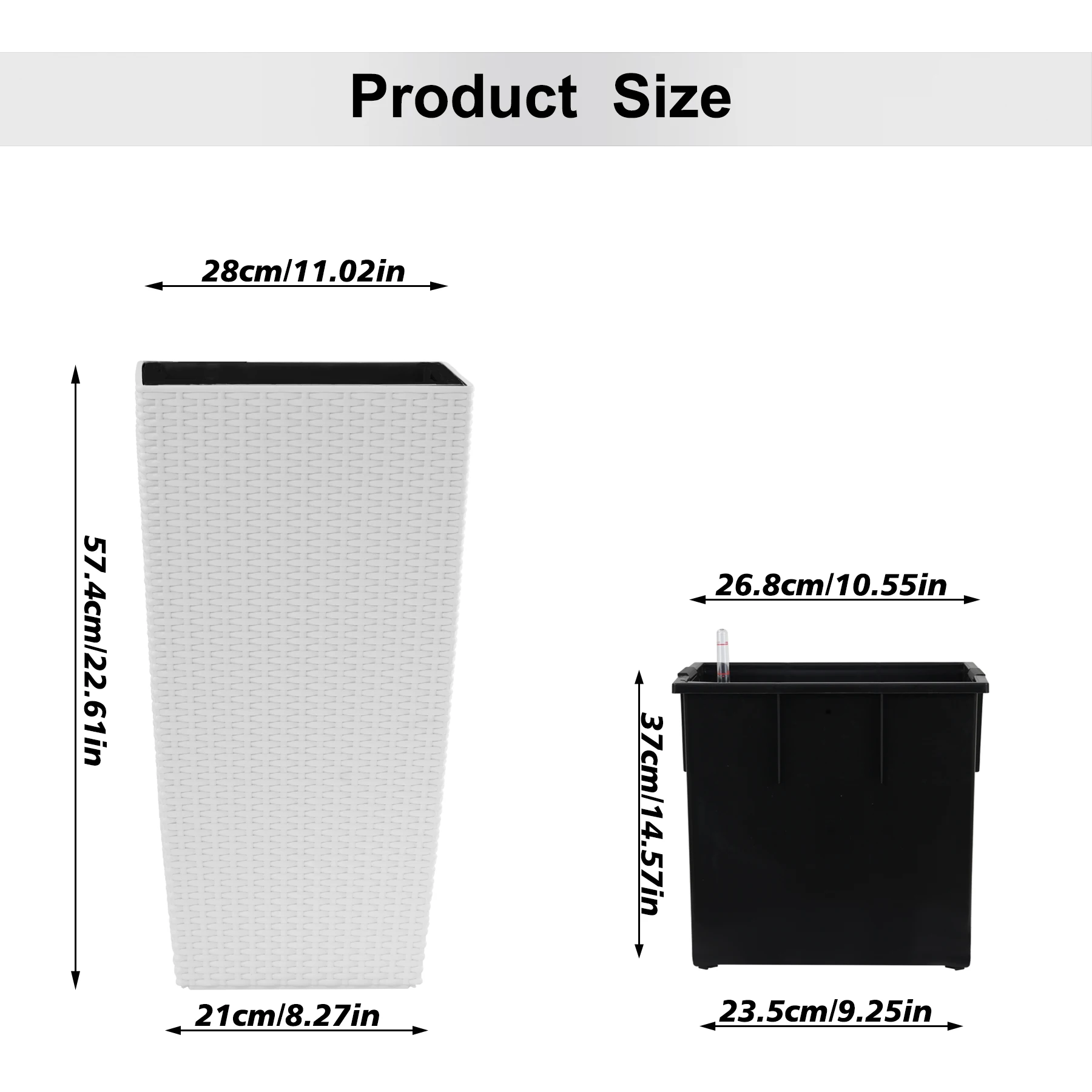 aj-Modern Rattan Design Square Planter, 22.6 Inch White Plastic Large Planter with Automatic Watering System for Home  Garden！