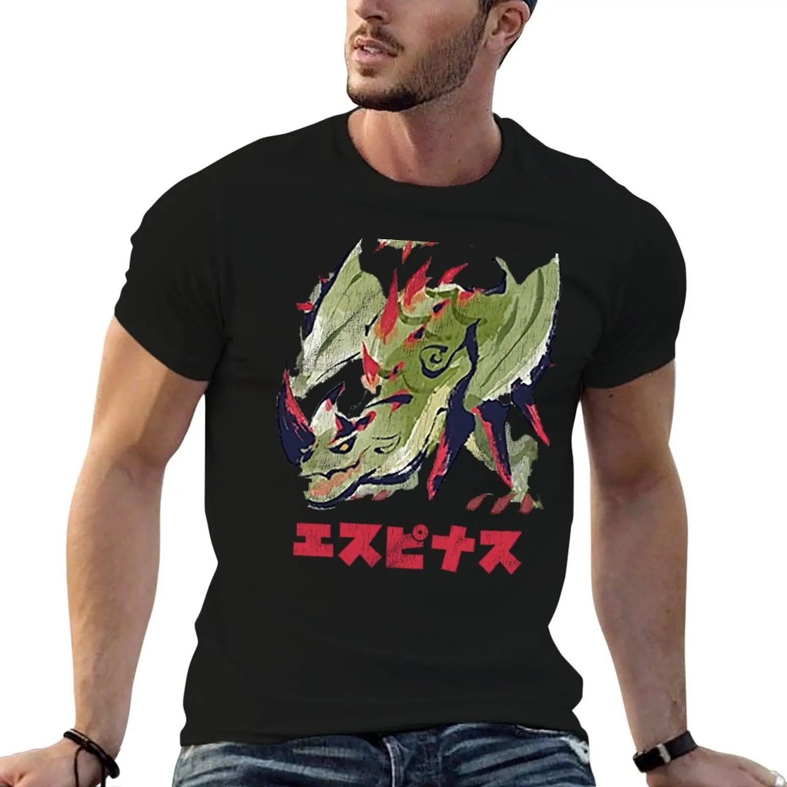 

cotton graphic Kanji t shirt Monster T-Shirt man Hunter shirt Rise t Espinas Sunbreak man