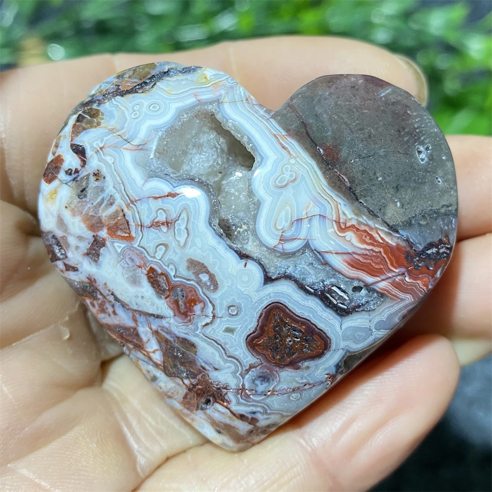 Mexico Agate Heart Natural  Quartz Crystals Stones  Ornaments Red  Quartz  White Energy Healing Gemstones Home Decor