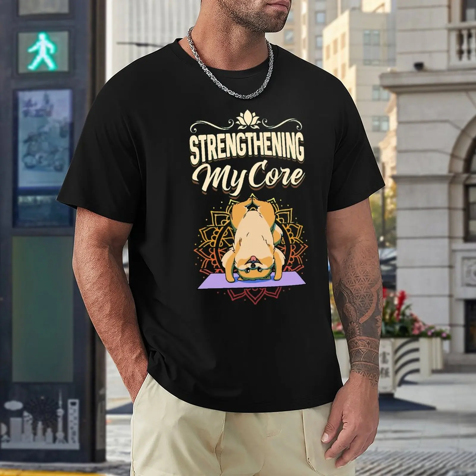 Fitness Exercise Pomeranian Dog Strengthening My Core Fresh T-shirt Movement T-shirts Vintage Sarcastic Fitness USA Size