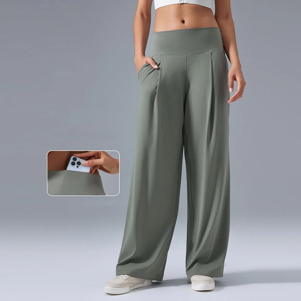 

Женские спортивные брюки с высокой талией, свободного кроя, широкие штанины, дышащие, мягкие, для тренировок, повседневные, больших размеров