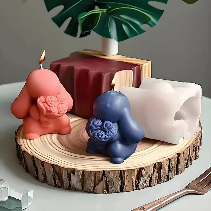 New Premium 1pcs Latest Premium Flower Rabbit Silicone Mold Rose Bouquet Plaster Candle Mould Irregular Home Decor DIY Craft