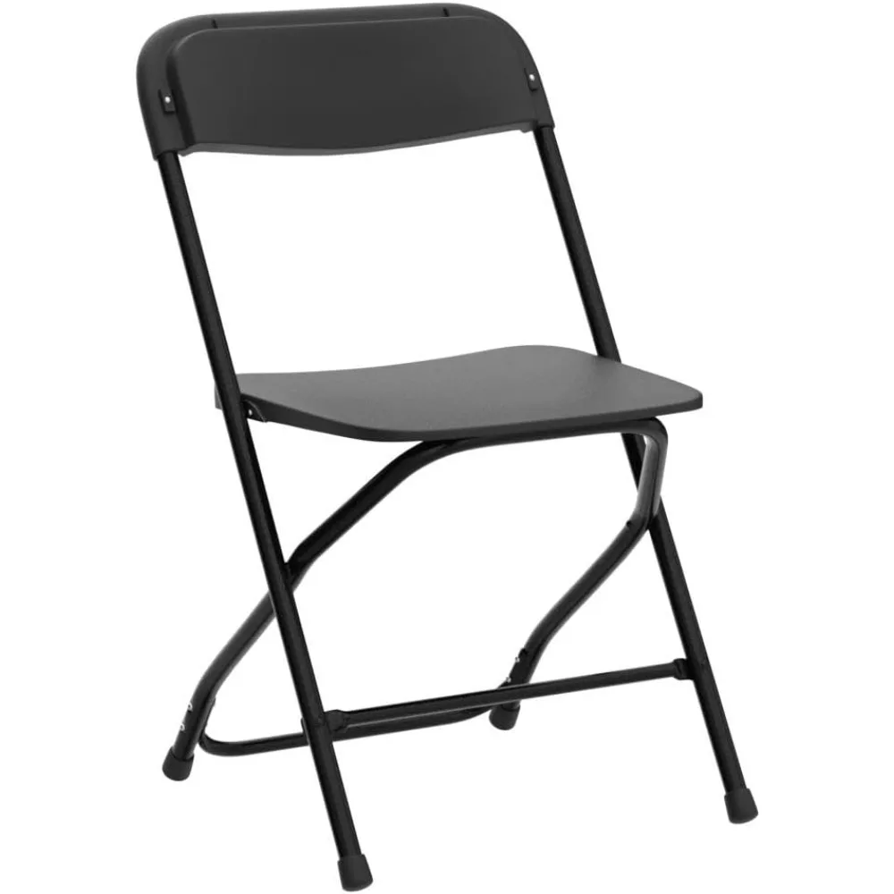 เก้าอี้พลาสติกพับได้แบบพกพา - 6 แพ็ค เก้าอี้นั่งในร่มกลางแจ้งสีดำพร้อมโครงเหล็ก ความจุ 350 ปอนด์