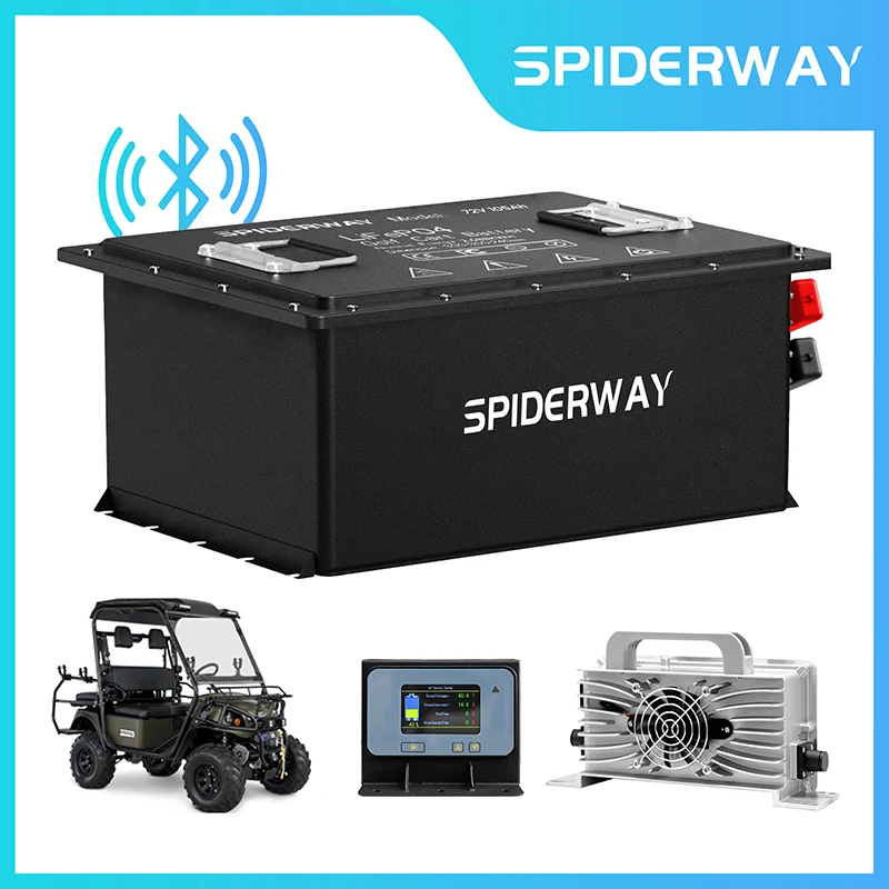 72V 105Ah Lithium Battery, Built-in Smart 200A BMS, with Touch Monitor & Mobile APP, 15000+ Cycles Rechargeable LiFePO4 Battery, Max 14.72kW  Power Output, Perfect for Golf Carts &  25A Battery Charger